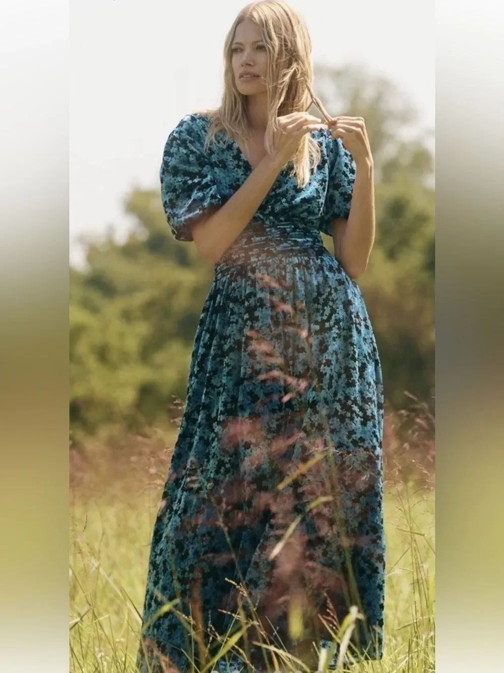 Anthropologie The Katerina Velvet Black and Blue Floral Maxi Dress $228 - Picture 4 of 5